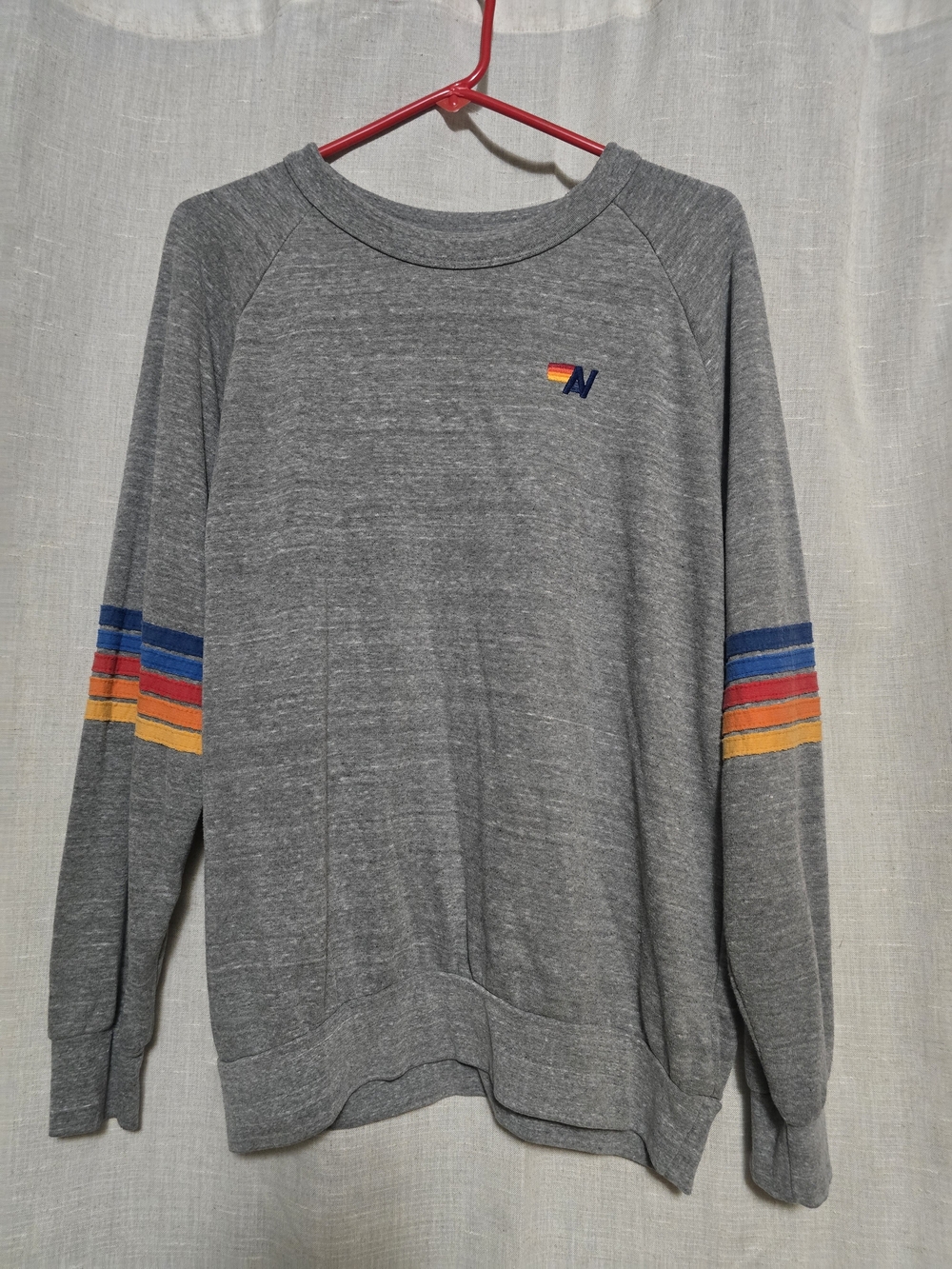 Women's Aviator Nation Gray Crewneck 5 Stitch Sleeve Stripes Large